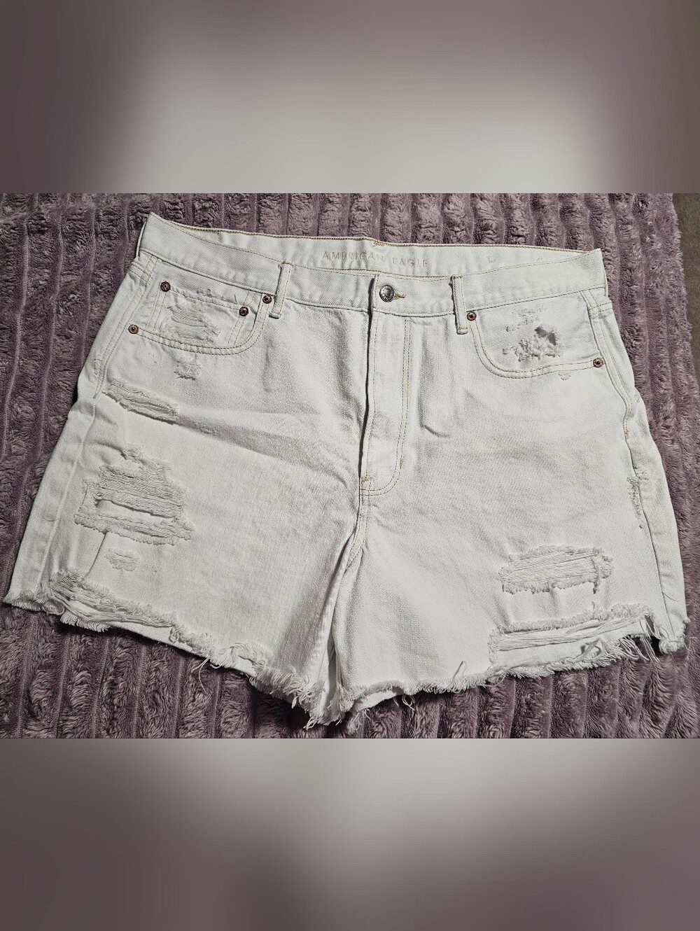 American Eagle Outfitters White Distressed Denim Shorts